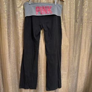 Vintage PINK Victorias Secret Gray Pink Sequin Bling Foldover Flare Pants Large